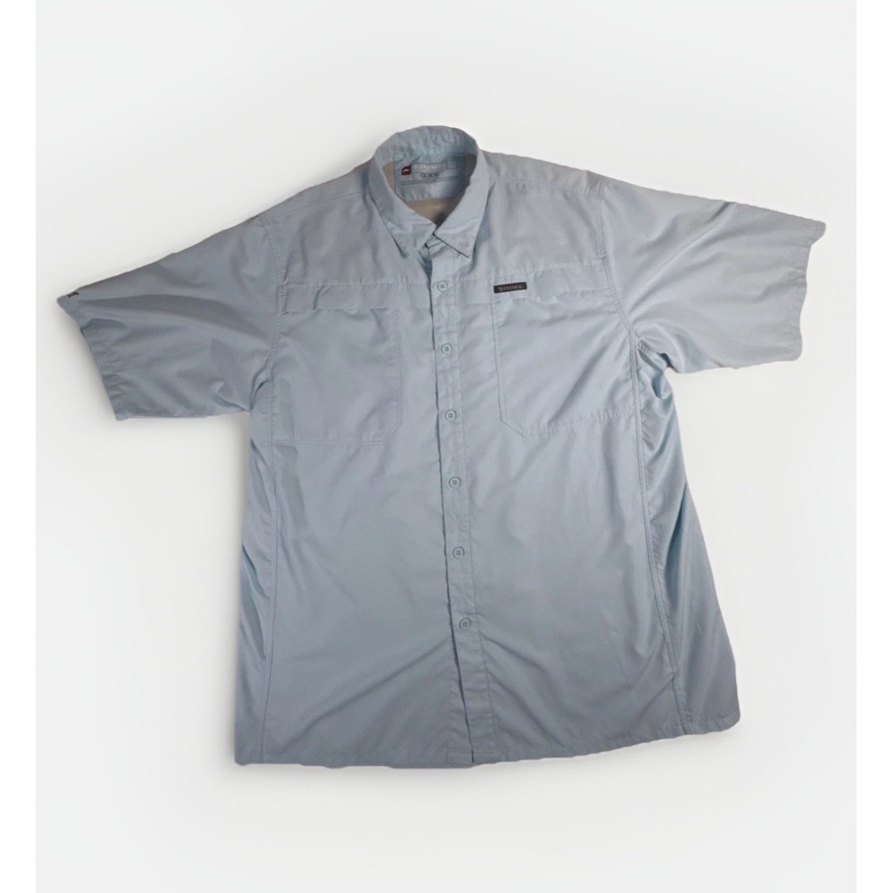 Simms Men's Large Light Blue Guide Series Fishing Shirt Short Sleeve Button-Up